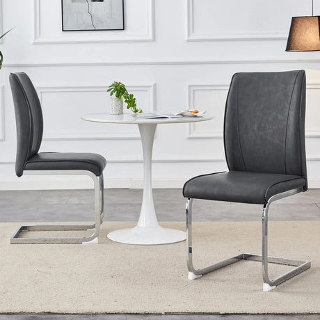 Dining Chairs Cantilever Metal Frame Polished PU Dark Gray - Furniture Home Direct