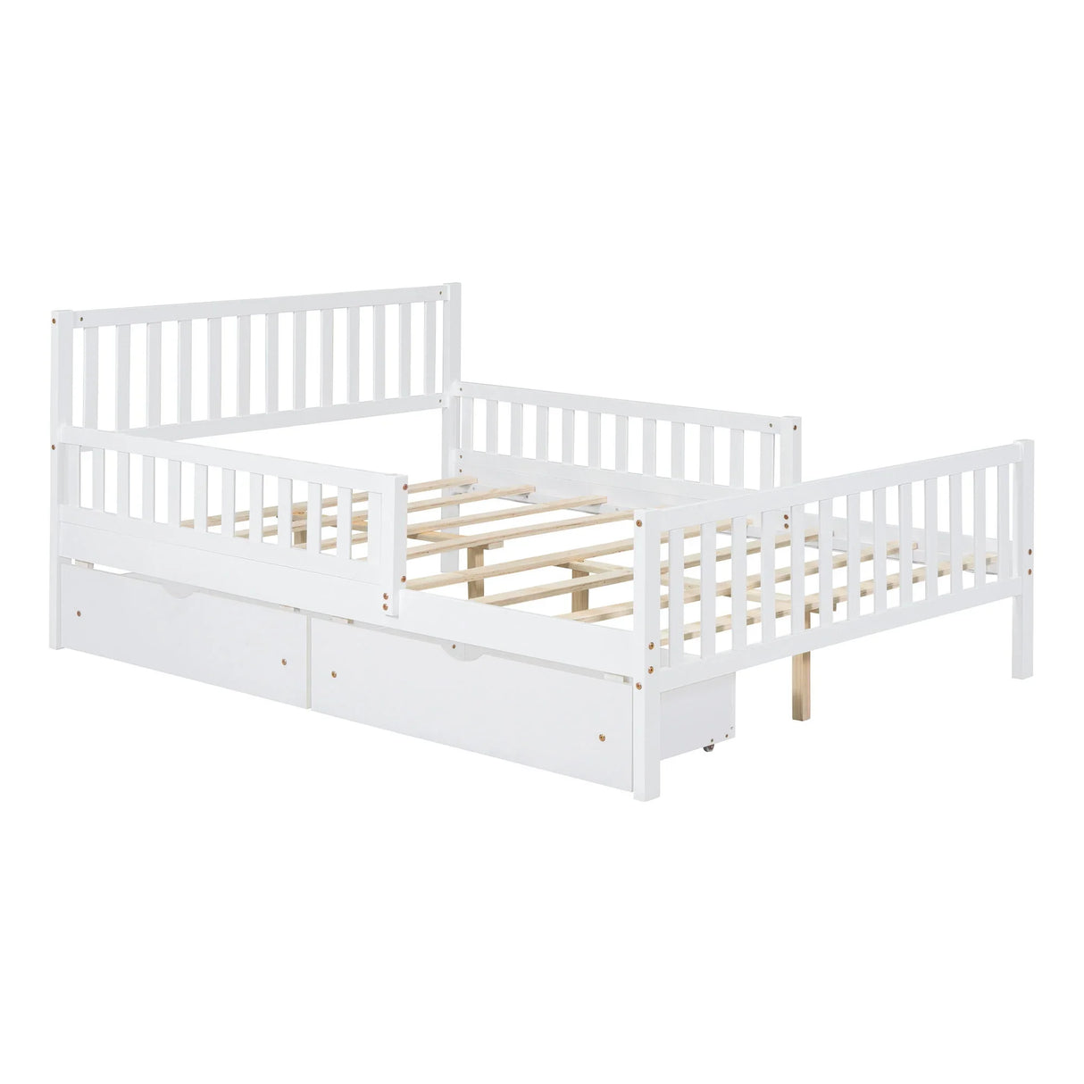 Platform Bed With Guardrails On Both Sides And 2 Storage Drawers - Furniture Home Direct