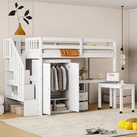 Loft Bed With Stairs, Bookshelf, Drawers, Desk & Wardrobe, Space Saving Multifunctional Furniture - Furniture Home Direct