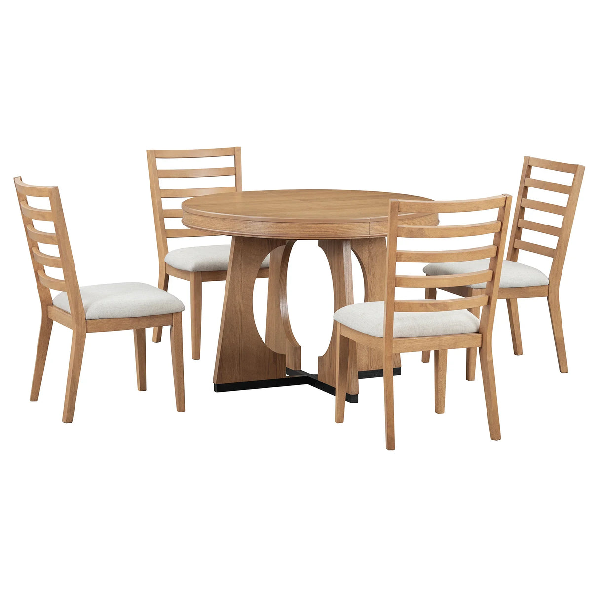 Dining Set Round Wood Table With Ladder Back Chairs Natural - Furniture Home Direct