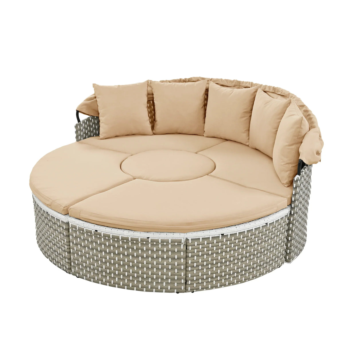 Outdoor Daybed With Canopy Weatherproof Rattan Beige - Furniture Home Direct