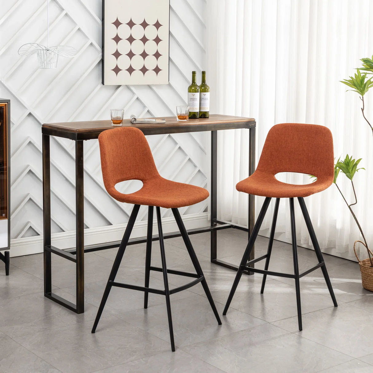 Porth - 28.25" Fabric Kitchen Counter Height Stools (Set of 2) - Orange - Furniture Home Direct