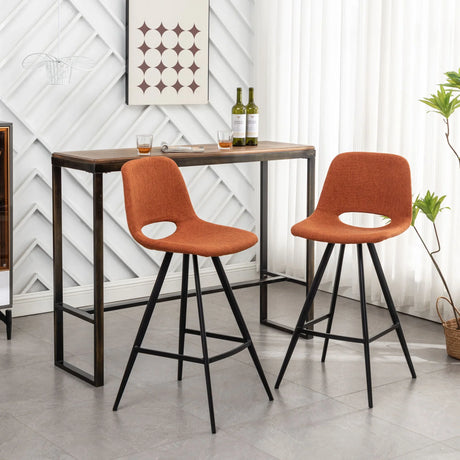 Porth - 28.25" Fabric Kitchen Counter Height Stools (Set of 2) - Orange - Furniture Home Direct