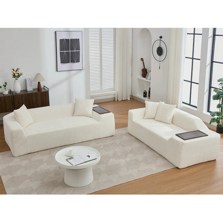 2 Piece Boucle Cloud Living Room Set, Beige - Furniture Home Direct