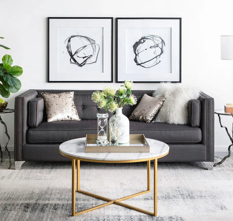 Modern Abstract Wall Art, Square Framed Wall Art (Set of 2) - Black - Furniture Home Direct