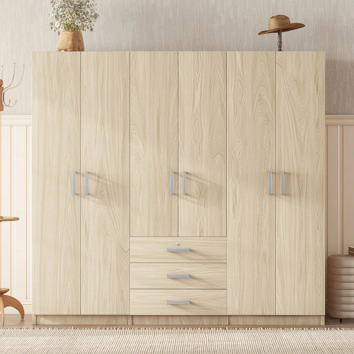 6 Doors Wardrobe Storage For Bedroom, With Big Drawers - Furniture Home Direct