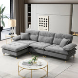 L Shaped Convertible Sectional Sofa 4 Seat Tufted Couch Set With Two Tone Adjust Legs Cloud Movable Ottoman - Furniture Home Direct