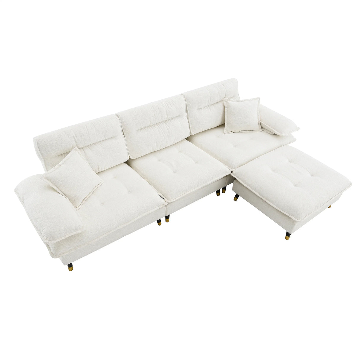 L Shaped Sofa Cloud Chenille Fabric Removable Ottoman White - Furniture Home Direct