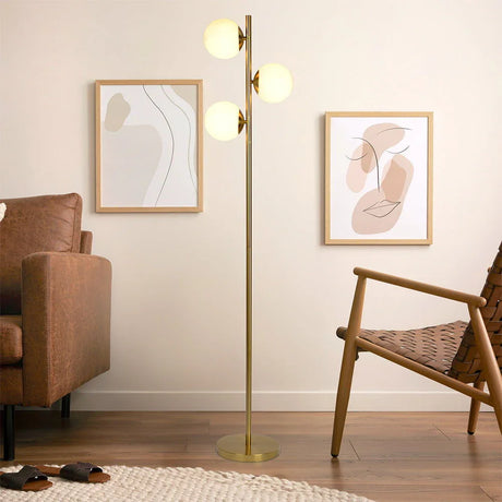 Brilliance - Modern Floor Lamp, Opal Shades And Round Base - Clear / Gold - Furniture Home Direct