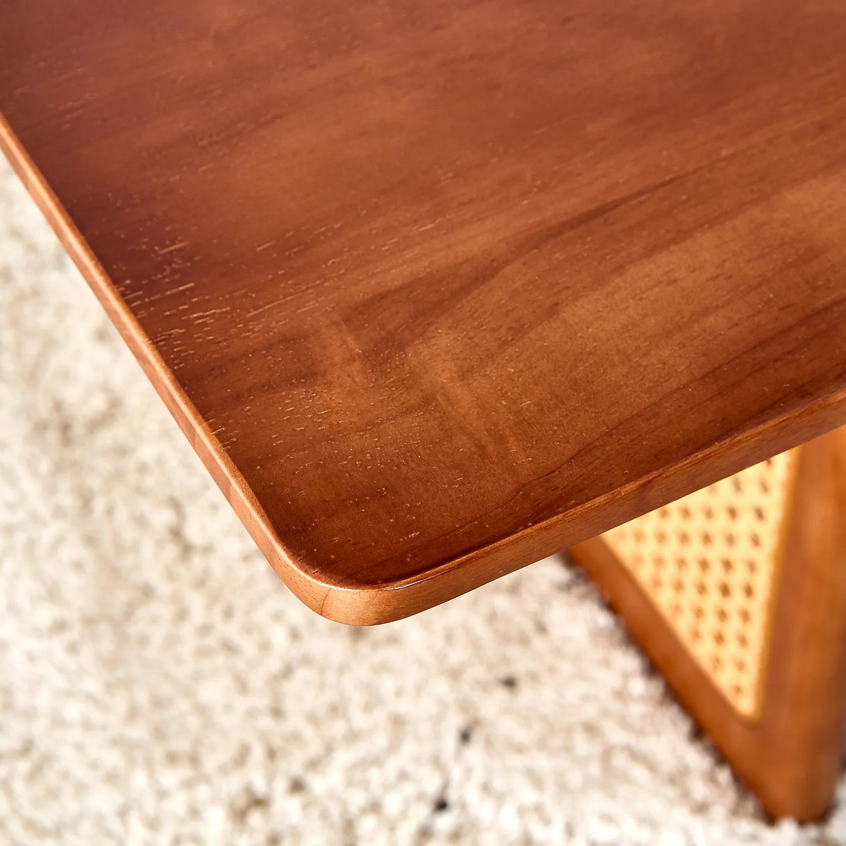 Coffee Table Solid Wood With Rattan Panel Sides Walnut - Furniture Home Direct