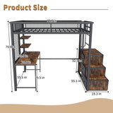 Heavy Duty Full Loft Bed With Desk & USB Charging Metal Frame With Storage Drawers And Staircase - Black - Furniture Home Direct