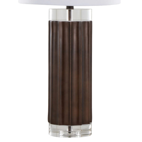 Cylinder - Fluted Contemporary Table Lamp (Set of 2) - Brown / Clear / White - Furniture Home Direct