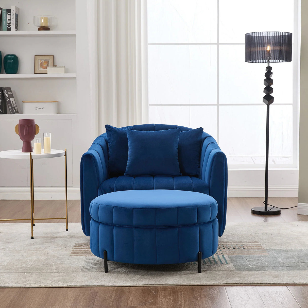 Oversized Velvet Swivel Barrel Accent Chair And Ottoman Set With Storage - Furniture Home Direct