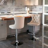 Bar Stool Set Swivel Tufted Velvet Chrome Base Khaki - Furniture Home Direct