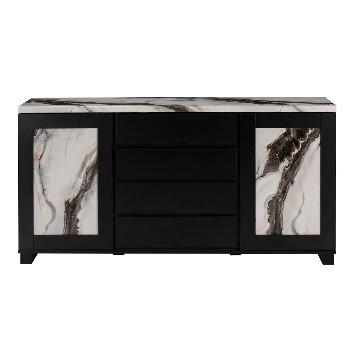 Stacey - Buffet With Storage Drawers And Marble Detailing - Black / Marble - Furniture Home Direct