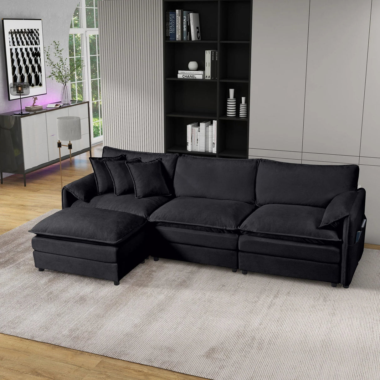 Modern Comfy Deep Seat Modular Sectional Sofa Cloud Couch With Ottoman - Furniture Home Direct