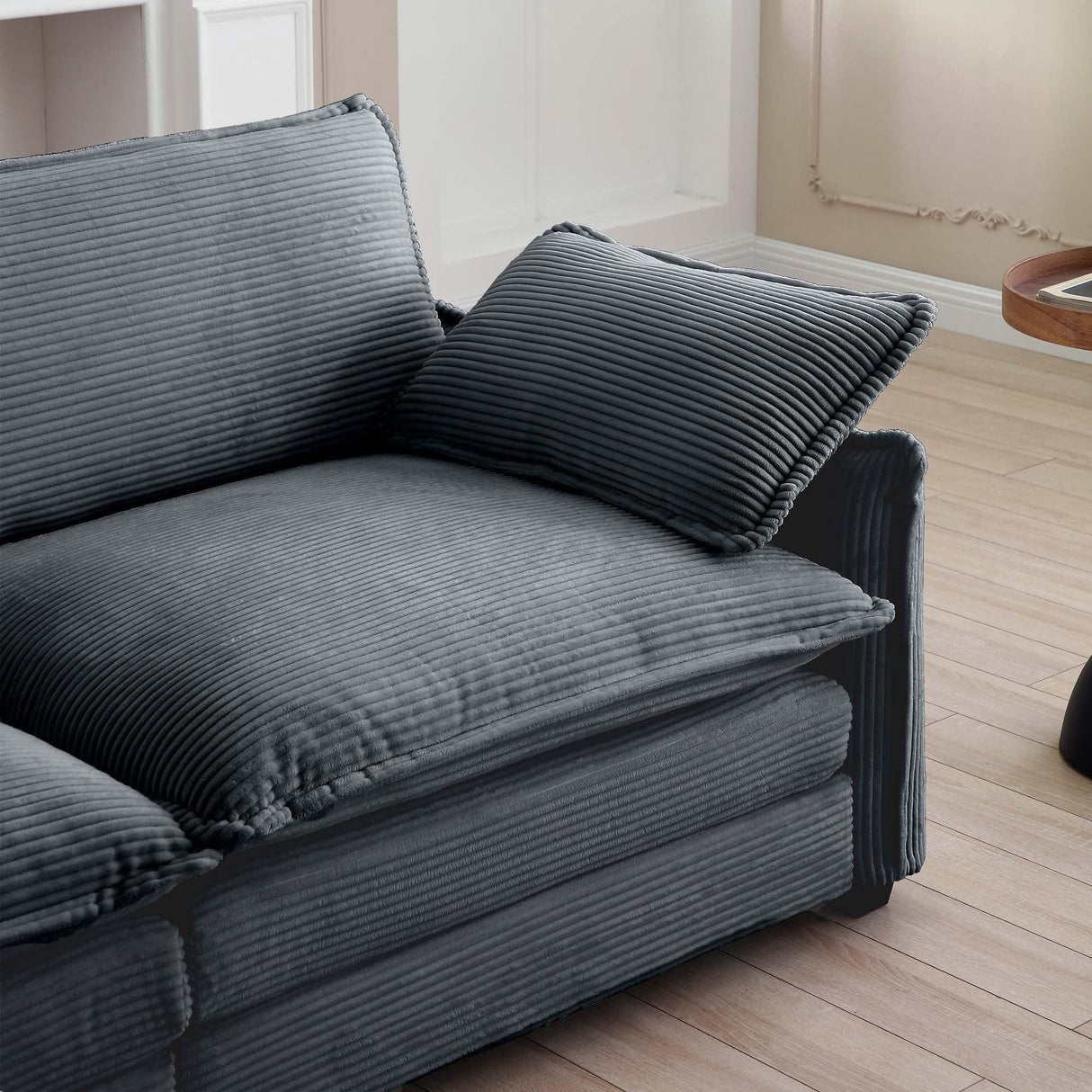 Two-Piece Corduroy Living Room Set (Sofa and Love Seat) - Gray - Furniture Home Direct