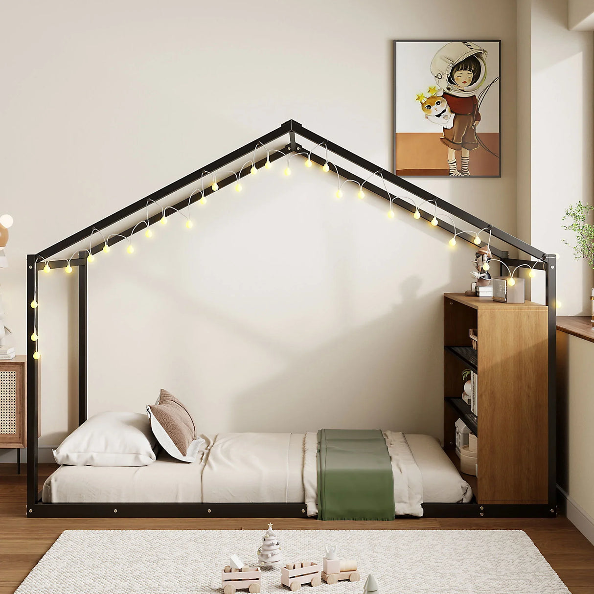 Bed House Frame With Shelves And Lights - Furniture Home Direct