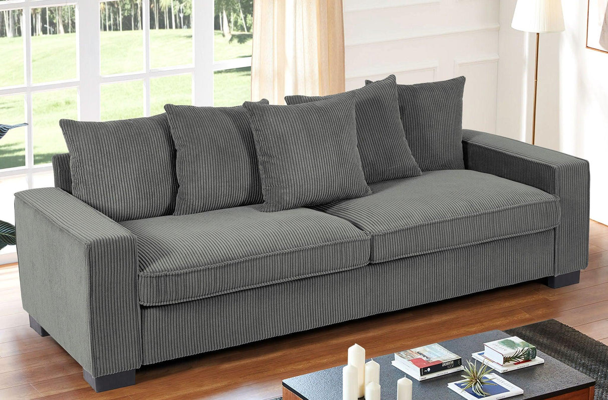 Luxe Corduroy Sofa With 5 Matching Toss Pillows, Sleek Design, Spacious And Comfortable 3 Seater Couch - Furniture Home Direct