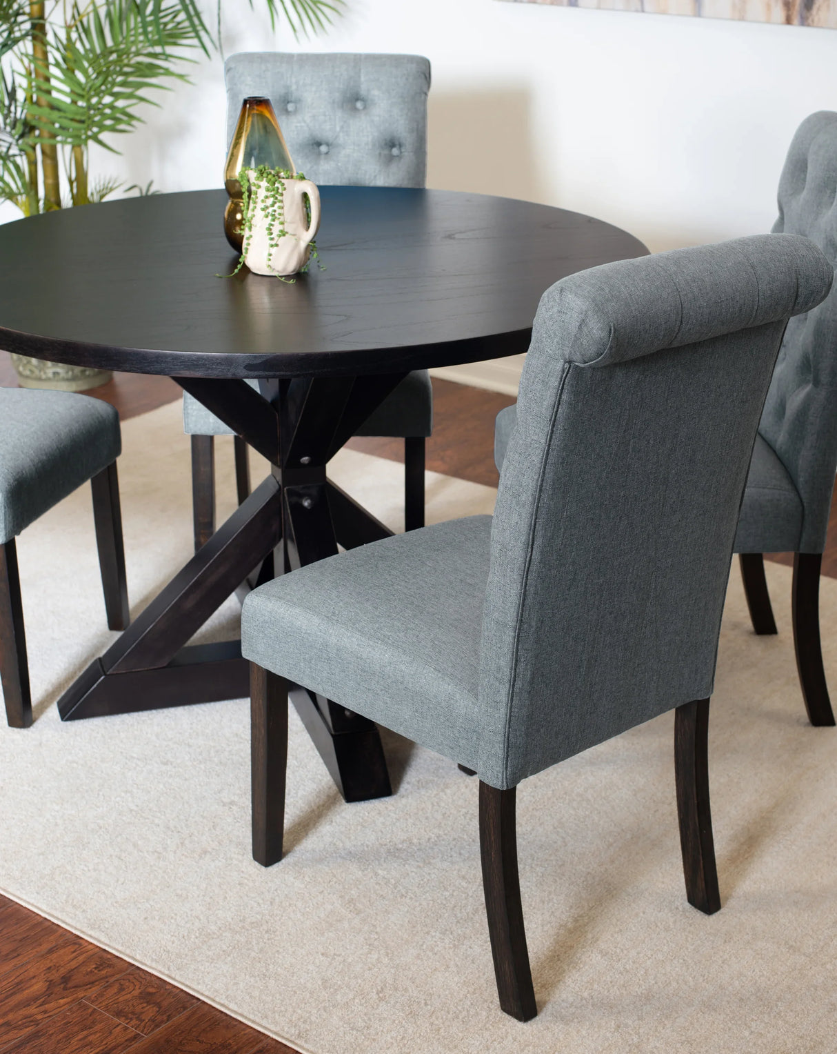 Dining Set Round Table With Four Upholstered Chairs Black - Furniture Home Direct