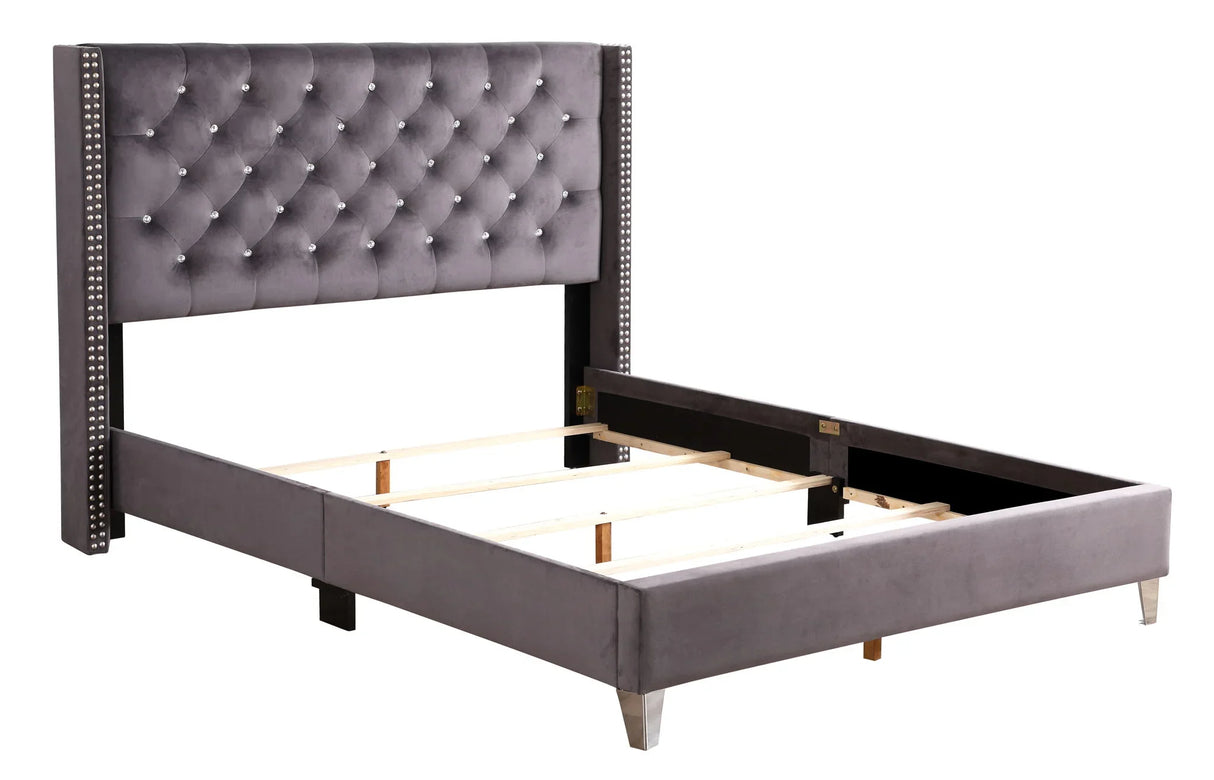 Upholstered Nailhead Trim Chic Bed - Furniture Home Direct