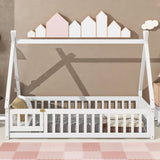 Tent-Shaped Floor Bed, With Guardrails, Slats, Door - Furniture Home Direct