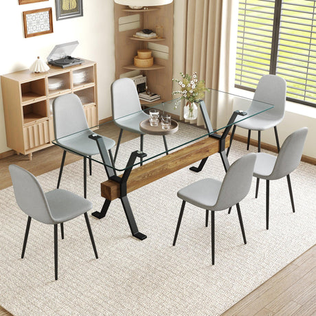 Dining Set Glass Top Table With Six Chairs In Gray - Furniture Home Direct