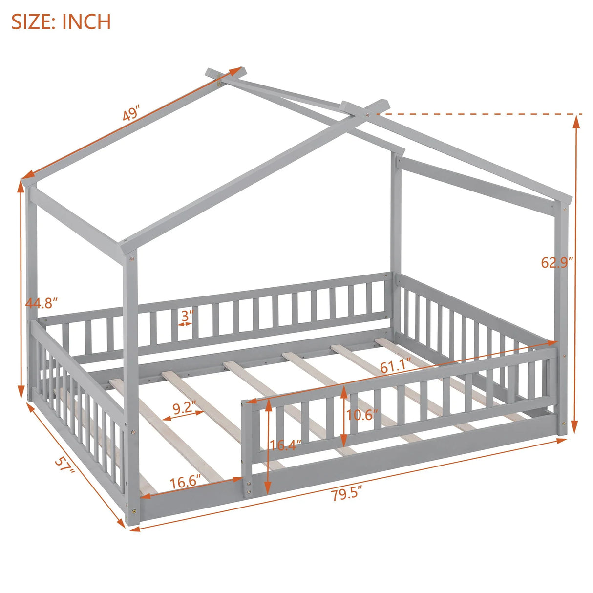Bed House Bed Frame With Fence - Furniture Home Direct