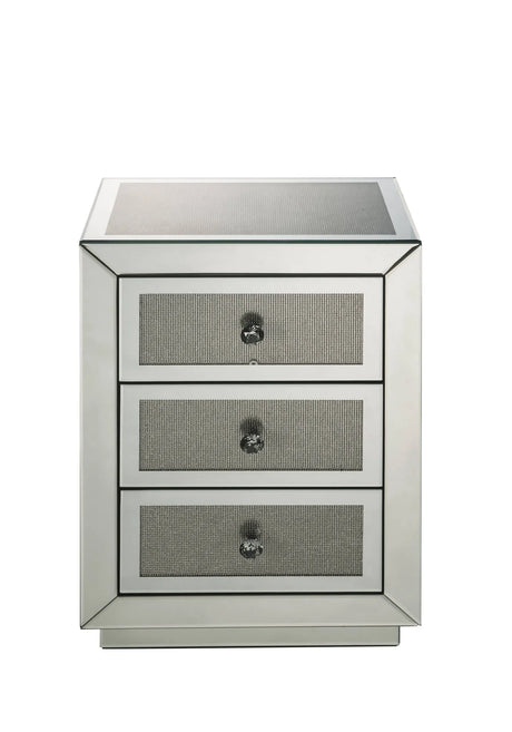 Noralie - Mirrored Nightstand / Faux Dimaonds - Silver - Furniture Home Direct
