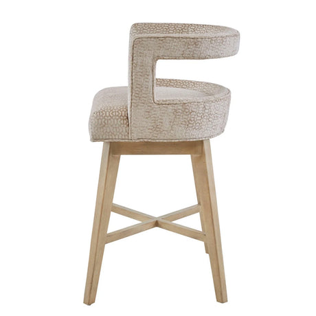 Contemporary Design Swivel Counter Stool With Low Back Support Polyester And Solid Wood - Cream - Furniture Home Direct