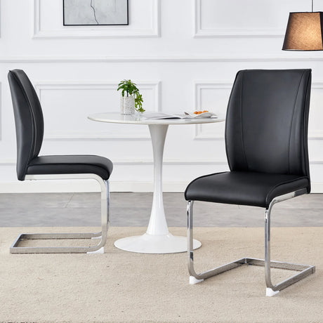Dining Chair Set Modern Chrome Base PU Leather Black - Furniture Home Direct