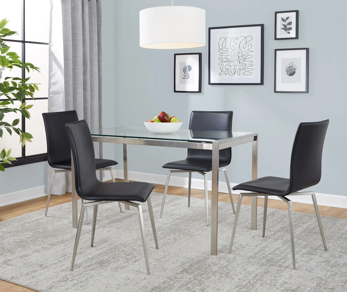 Fuji Mason - Upholstered Swivel Contemporary Dining Set Dining Set, Glass, 5 Piece - Furniture Home Direct