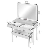Vanity Desk With Large Mirror And Upholstered Stool White - Furniture Home Direct
