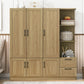 3 Door Storage Wardrobe For Dedroom With Shelves And 2 Drawers, Side Storage Shelves - Furniture Home Direct
