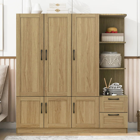 3 Door Storage Wardrobe For Dedroom With Shelves And 2 Drawers, Side Storage Shelves - Furniture Home Direct