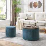 Classic 2 Piece Round Storage Ottoman Set With Drum Shaped Stool - Furniture Home Direct