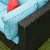 Outdoor Sectional Set With Blue Cushions - Furniture Home Direct