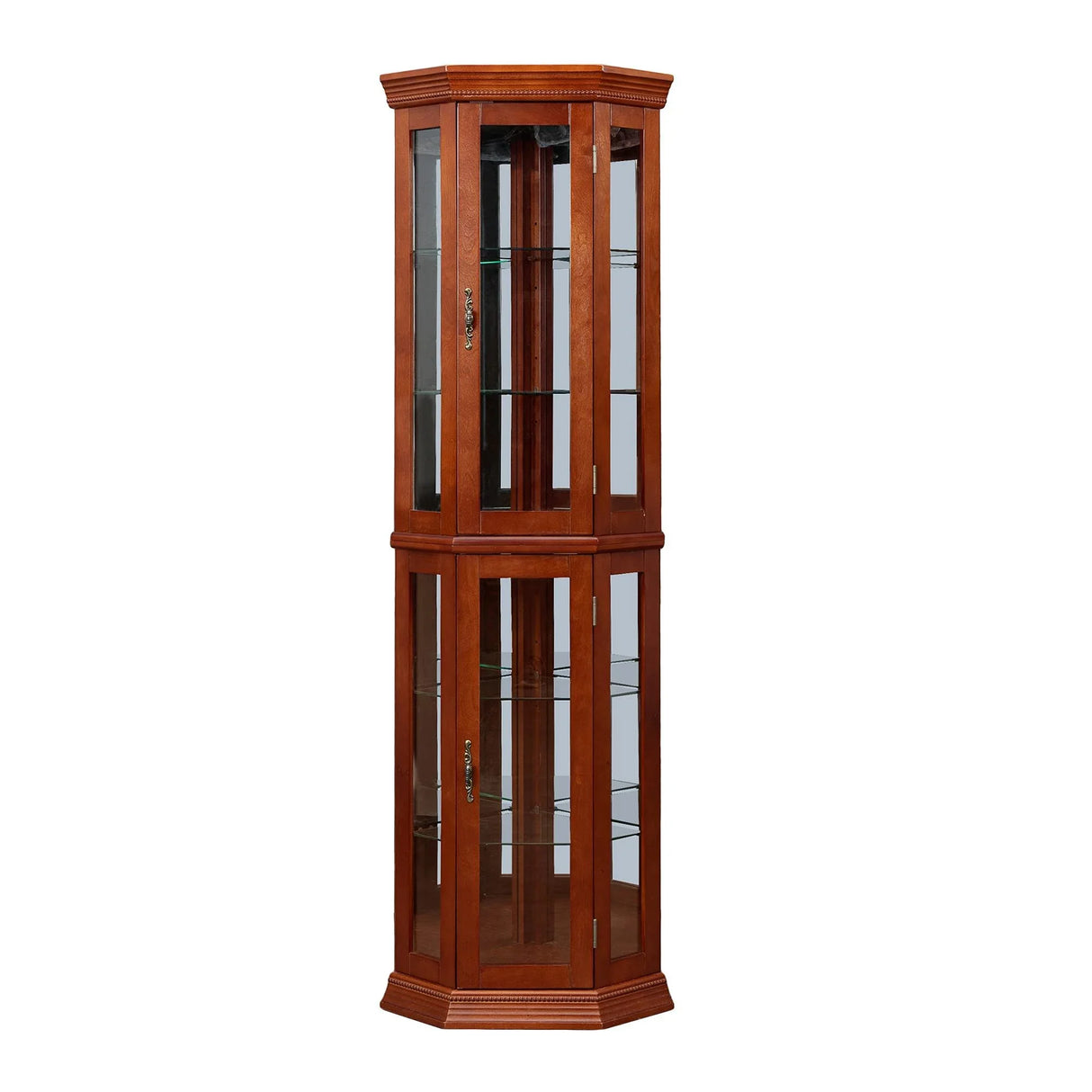 Corner Curio Cabinet With Lights, Adjustable Tempered Glass Shelves, Mirrored Back, Display Cabinet (E26 Light Bulb Not Included) - Furniture Home Direct