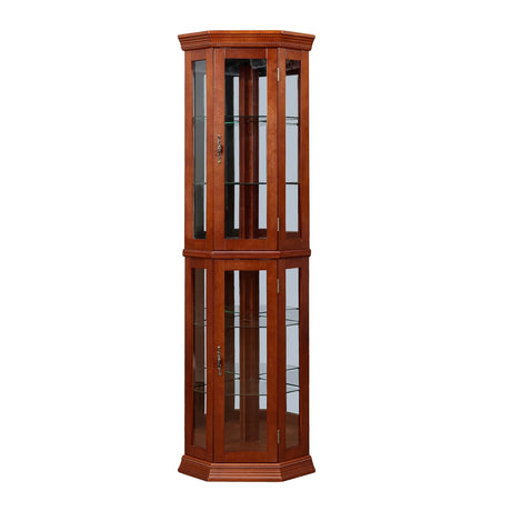 Corner Curio Cabinet With Lights, Adjustable Tempered Glass Shelves, Mirrored Back, Display Cabinet (E26 Light Bulb Not Included) - Furniture Home Direct