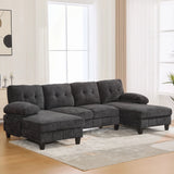 U-Shaped Sectional Sofa 103.5" Black Chenille Fabric Couch With Dual Chaise Lounges, Storage Pockets, Armrest Pillows - Furniture Home Direct