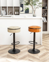Bar Stool Round Tufted PU Leather Adjustable Height Brown - Furniture Home Direct