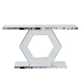 Sparkling Crystal Hexagon Mirror Entryway Premium Modern Foyer Console Table With Diamond Glass Effects, Dual Tier Luxury Sofa Table - Silver