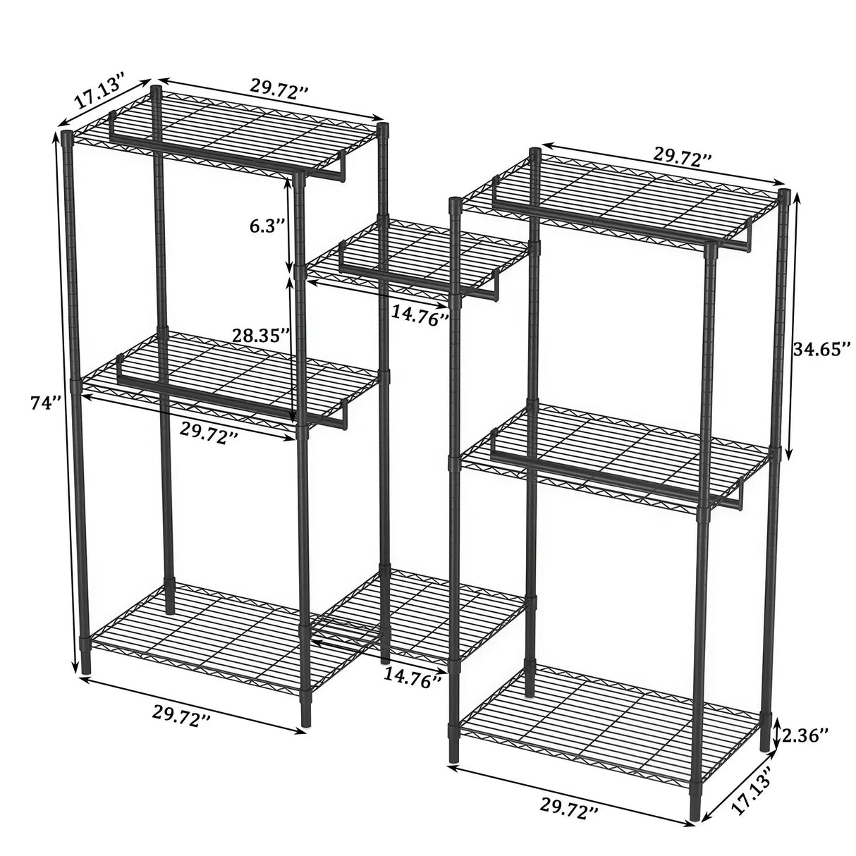 Heavy Duty Garment Rack With 8 Adjustable Wire Shelves And 5 Clothes Rails, Freestanding Closet Organizer Metal - Black - Furniture Home Direct