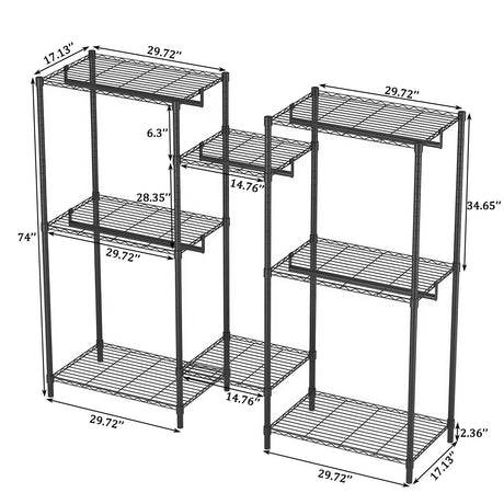 Heavy Duty Garment Rack With 8 Adjustable Wire Shelves And 5 Clothes Rails, Freestanding Closet Organizer Metal - Black - Furniture Home Direct