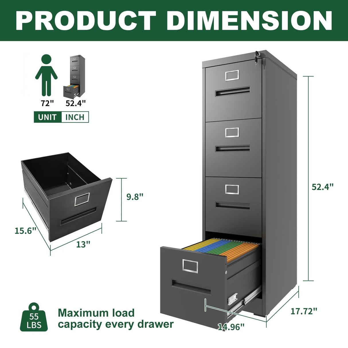 Premium Drawer File Cabinet With Lock, Metal Vertical Design, A4 Legal / Letter Size - Furniture Home Direct