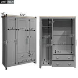 3 Door Storage Wardrobe With Cabinets And 2 Hanging Rods - Gray - Furniture Home Direct