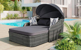 Outdoor Sunbed With Adjustable Canopy, Daybed With Pillows, Double Lounge, PE Rattan Daybed - Furniture Home Direct
