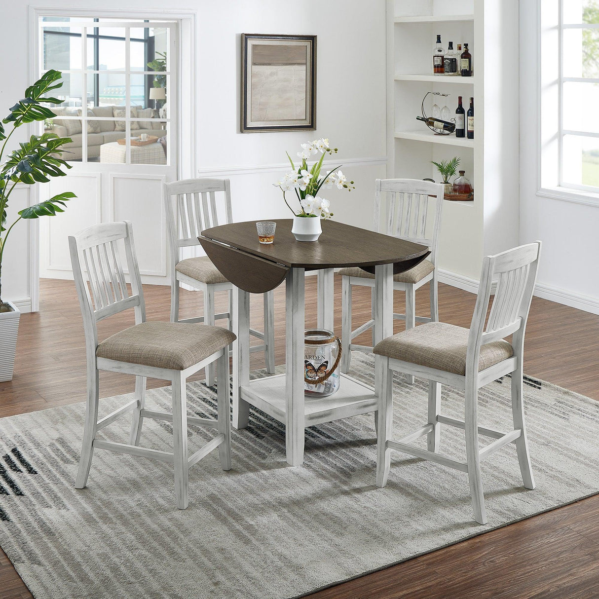 5 Piece Counter Height Dining Set with foldable leaves - Furniture Home Direct