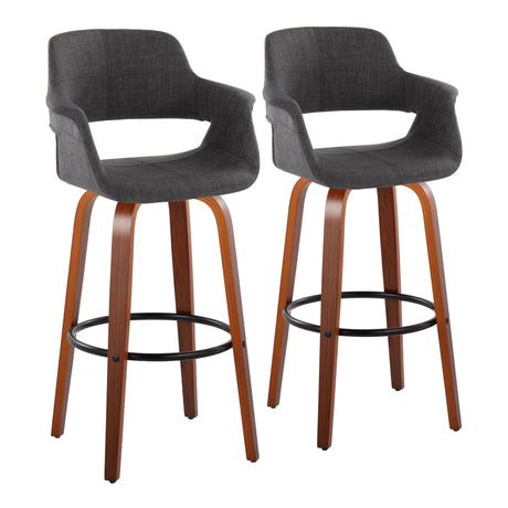 Vintage Flair - Mid Century Modern Fixed Height Barstool With Swivel With Round Footrest (Set of 2) - Furniture Home Direct