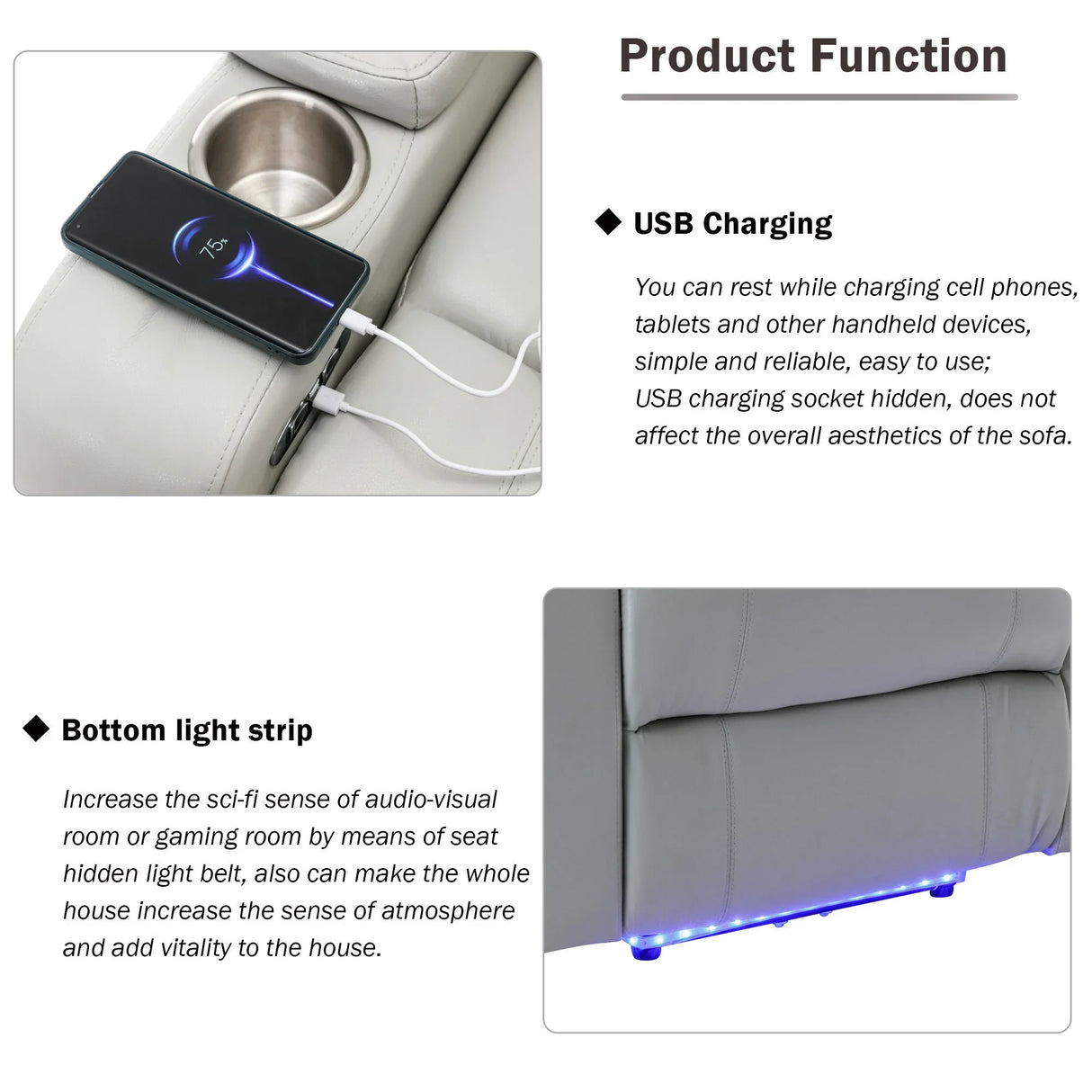 Power Motion Recliner Electric Power Recliner With USB Charging Port, Hidden Arm Storage, Convenient Cup Holder And Bluetooth Speaker - Furniture Home Direct